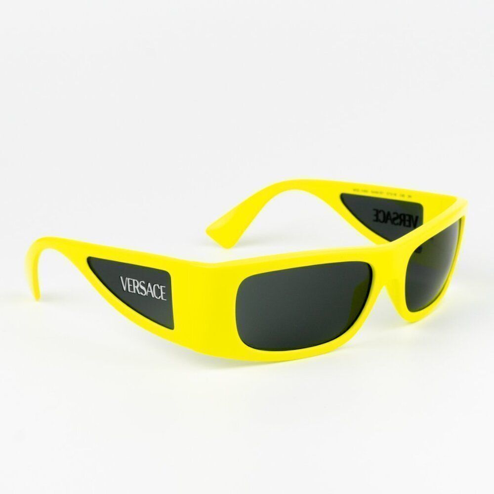 NEW Versace VE4482 544987 Yellow Fluo Dark Grey Rectangular Unisex Sunglasses